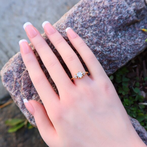 Noble Square Flower Gold Plated Princess Ring for Women, UNVCM074-6 - Picture 5 of 8